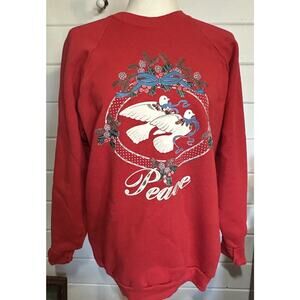 Vintage 90s Streetwear Womens Large Peace Doves Christmas Crewneck Sweatshirt